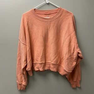 Aerie New Love Corded Cropped‎ Coral Crewneck Sweater